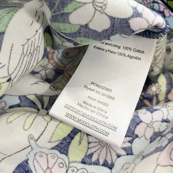 ModCloth Fit & Flare Midi Dress Retro 50s Blue Whimsical Floral Cat Cotton Sz 0 - Picture 4 of 8